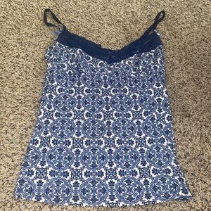 blue paisley lace top with adjustable straps